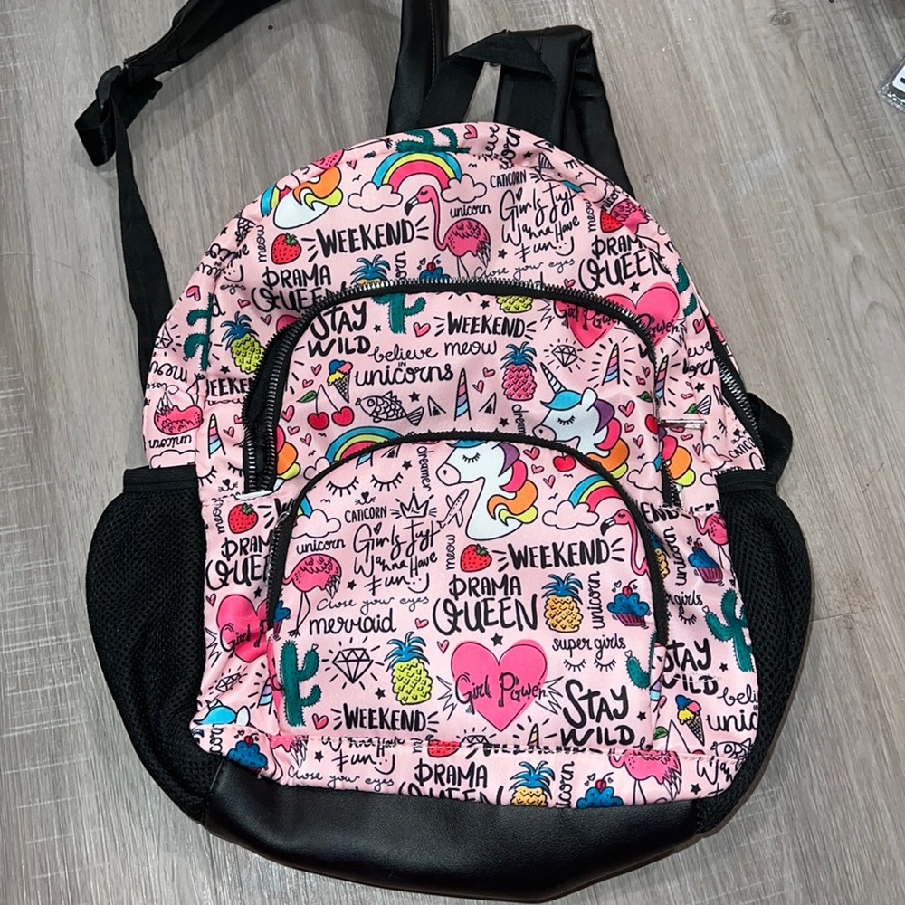 Preppy pink girly unicorn book bag